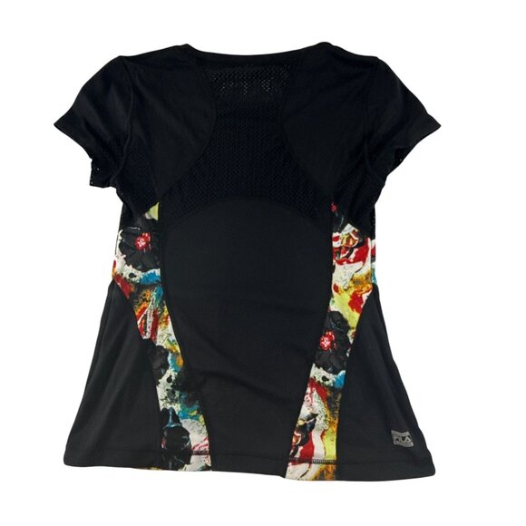 Fila Sport Women's Medium Black Athletic T Shirt Mesh Panels Paint Splatter Prin - Picture 5 of 8